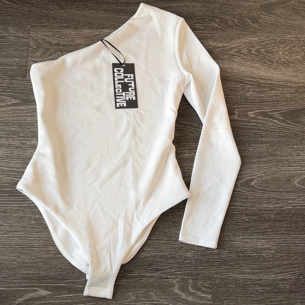 Future Collective White One-Shoulder Bodysuit
